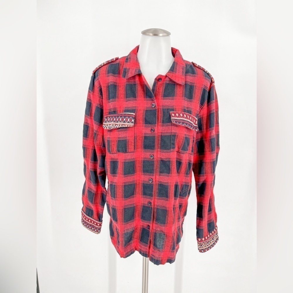 En Creme Anthropologie Red Plaid Flannel Shirt